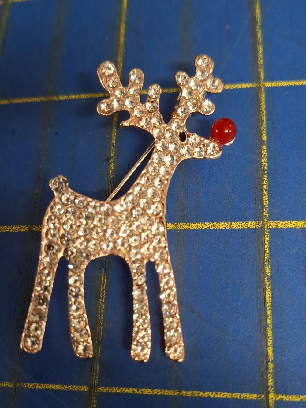 Reindeer Rudolph Red Nose Christmas Rhinestone Gold Tone 2